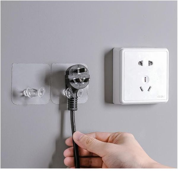 

3 pcs transparent hooks home kitchen bathroom office wall powerful plastic plug socket holder hanger wall storage high jllmep