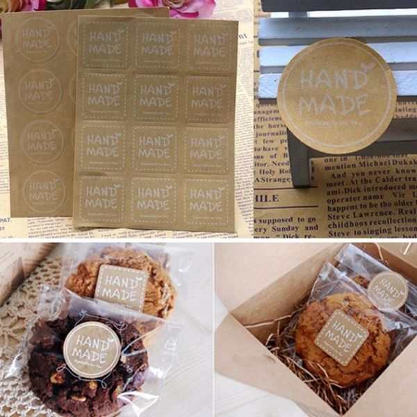 

gift wrap hand made letters baking bag decorative kraft paper sealing paste round square shape stickers 120pcs/bag