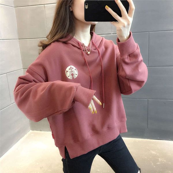 

korean clothing 2020 new spring and autumn hooded loose women's sweater coat, Black