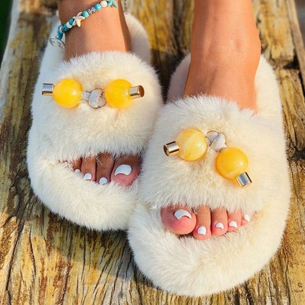 

winter slippers women furry slippers warm fur slides shoes fluffy flat sandals female slides plush home shoes pantuflas de mujer #c46u, Black