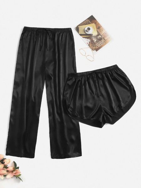 

plus knot front satin shorts & pants j13y#, Black;white