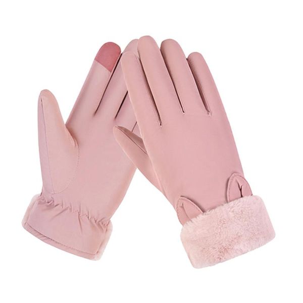 

five fingers gloves fashion women autumn winter ear warm mitts full finger mittens outdoor sport female screen, Blue;gray