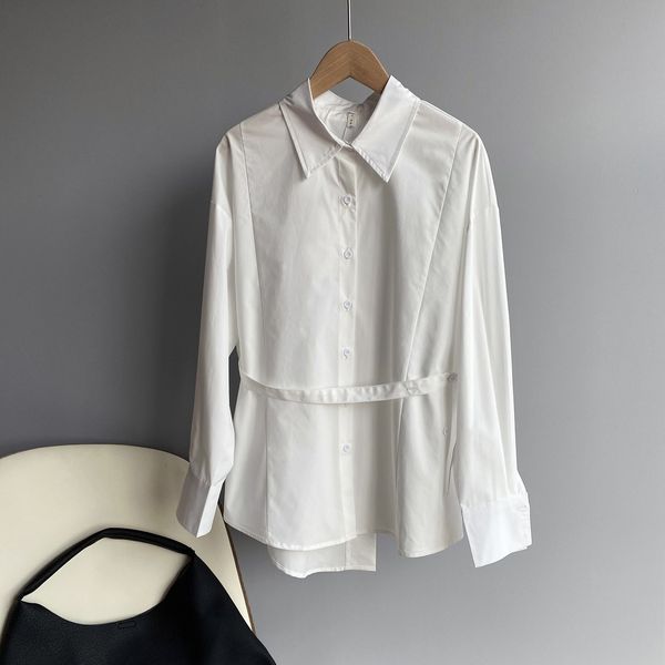 

new 2021 spring turn down collar lace-up design womens and blouses fashion women cotton shirt blusas aago, White