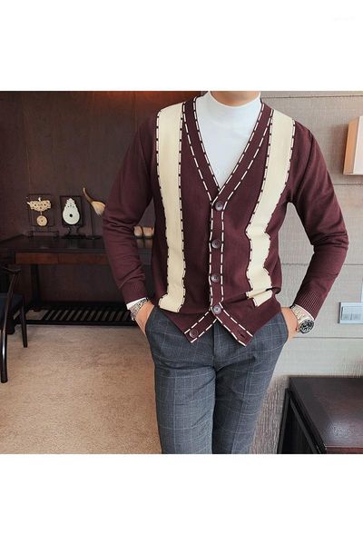 

men's sweaters stylish british retro v-neck long-sleeved casual sweater cardigan youth fashion contrast color slim knitted base clothin, White;black
