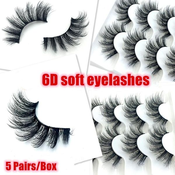 

false eyelashes 1 box/5pairs mink natural 6d lashes hand made long cotton stalk makeup eyelashs
