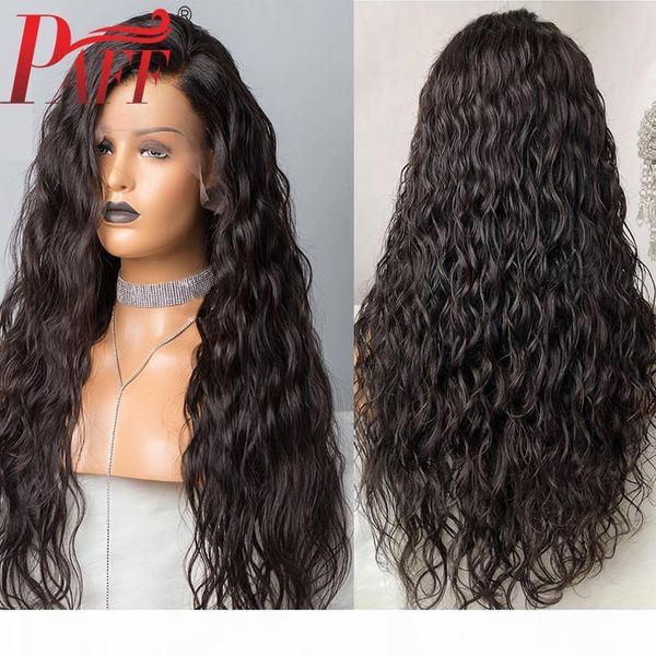 

paff 13x4 loose wave lace front human hair wigs with transparent lace deep part natural color pre plucked brazilian remy, Black;brown
