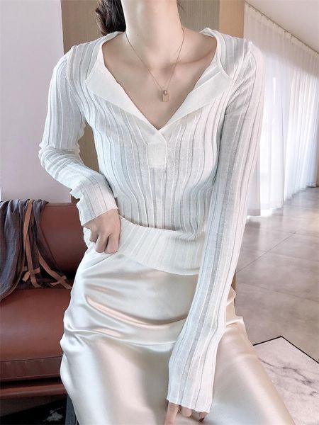 

women's sweaters cut deep v slim thread wool cashmere knit top, White;black