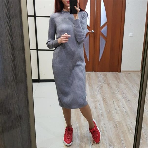 

women long knit straight dress autumn winter o neck tunic dress thick warm pullover female jumper maxi dress, Black;gray