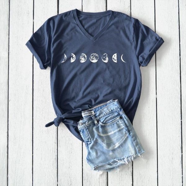 

2020 new plus size tshirt s 5xl new moon print t shirt women cotton v neck short sleeve t shirt summer, White