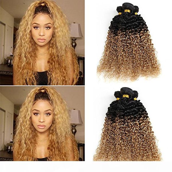 

ombre curly hair 3bundles 2two kinky curly weave human hair bundles 8a ombre brazilian virgin kinky curly wavy hair extensions 1b 27 color, Black;brown