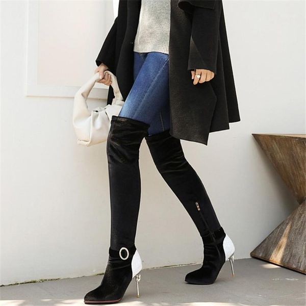 

large size 52 over the knee high boots suede winter shoes women long boots stiletto heel women high1, Black