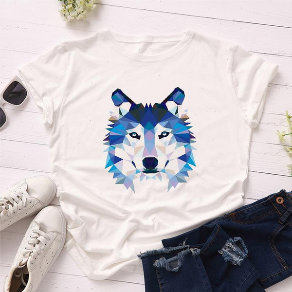 

women t shirts summer short sleeve cool wolf print girls ladies t shirts o neck women clothes super soft dropshipping, White