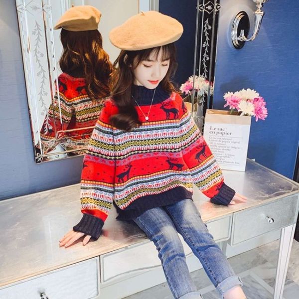 

cashmere red deer sweater in girls' autumn and winter 2020, Blue