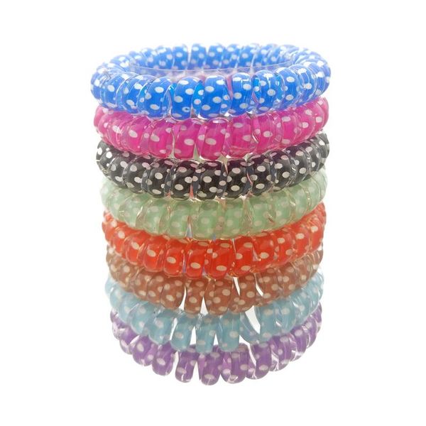 

size 5cm print dot hair bands elastic rubber telephone wire ties & plastic rope accessory random color wmtwfq bdesybag, Silver