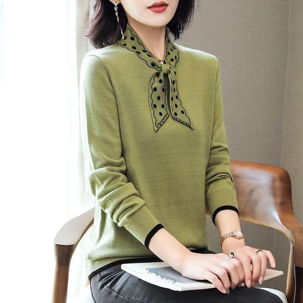 

women's sweaters 2021 spring winter women knitting sweater long sleeves bow-knot collar female casual fashion pullover ladies y202, White;black