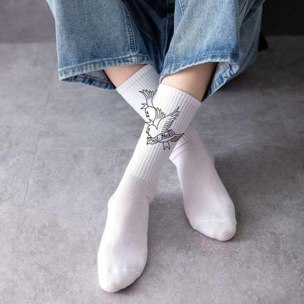 

lil peep socks 90% cotton lil peep youth socks casual letter wild neutral male female  white, Black