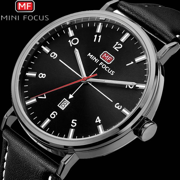 

minifocus fashion simple quartz watch for men luxury business sport watches calendar clocks cool black leather straps wristwatch, Slivery;brown