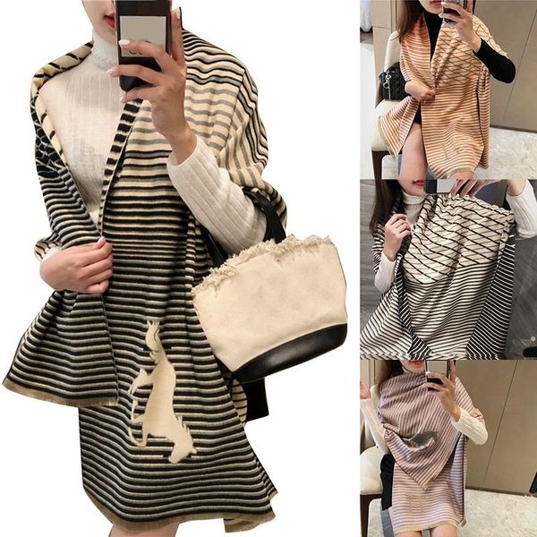 

scarves kf-fashion winter women's cashmere scarf luxury retro warm shawl casual color striped blanket, Blue;gray