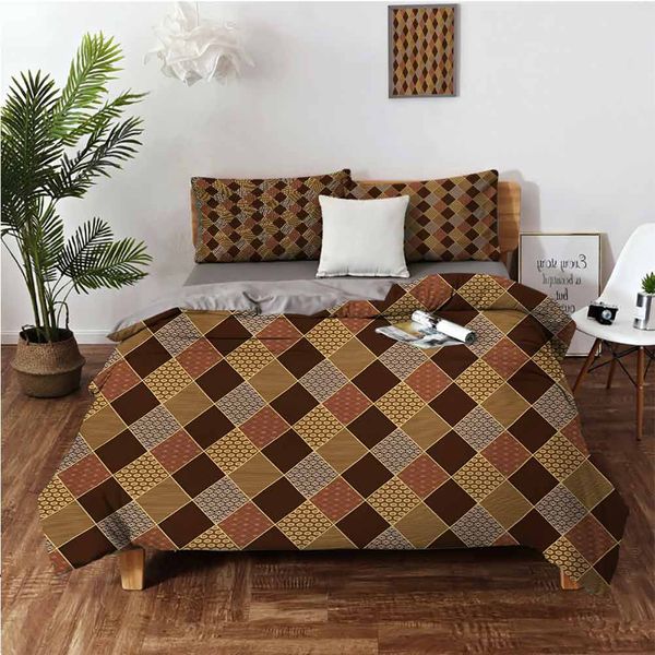 

lozenge pattern in patchwork style striped and floral rhombus brown shadesbedding 3-piece set