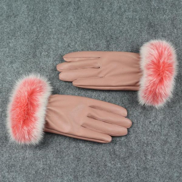 

women female leather gloves autumn winter warm fur waterproof driving full finger gloves mittens chirstmas luvas de, Blue;gray