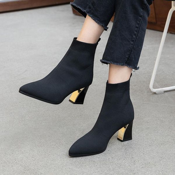 

norberg winter thick with shoes women's boots high-heeled female frosted wool in the women, Black