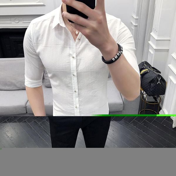

fashion 2020 summer half sleeve men social shirts brand new slim fit formal shirt men slim fit casual streetwear blouse homme1, White;black
