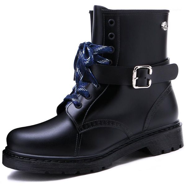 

boots tongpu women' style lace up low heel rain 23-5081, Black