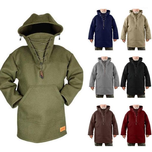 

running jackets men's lace hooded sweater mid-length casual woolen, Black;red