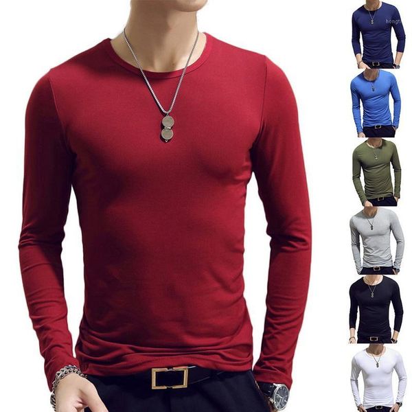 

2020 spring men t-shirts long sleeve o-neck casual fitness jogging solid fashion tee basic running homme clothing1, White;black