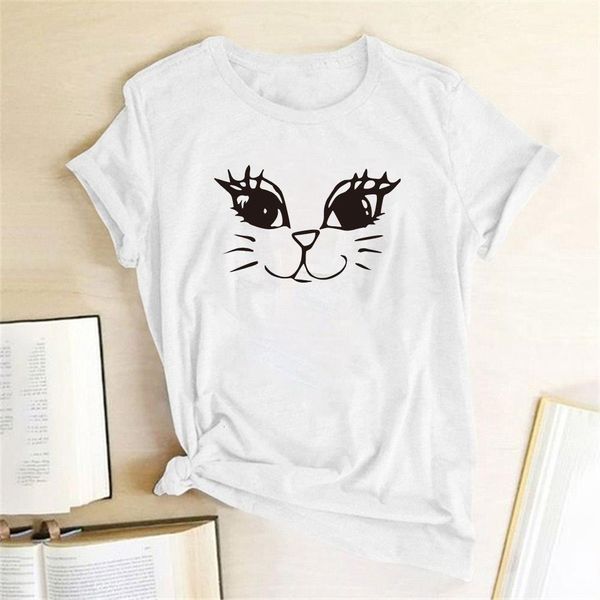 

aesthetic cat face print women t-shirts cotton casual cute funny t-shirt women summer tees femme t-shirts mujer camisetas, White