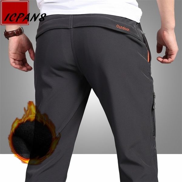 

warm fleece winter pants thicken men zipper waterproof work casual pants men military tactical cargo pants male trousers lj201217, Black