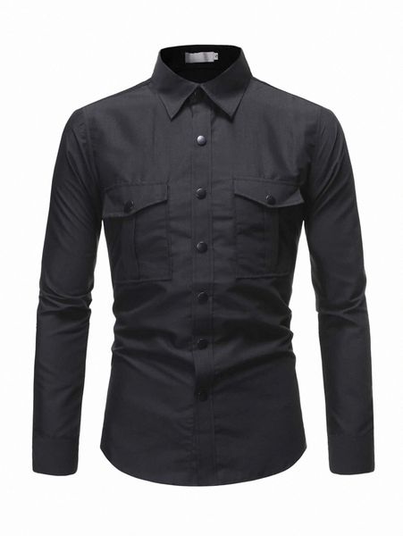

men solid flap pockets utility shirt c8lb#, White;black