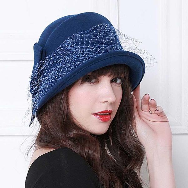 

stingy brim hats qpalcr for women pink fedoras elegant lady bowknot wool fedora hat fascinating black cap winter felt top, Blue;gray