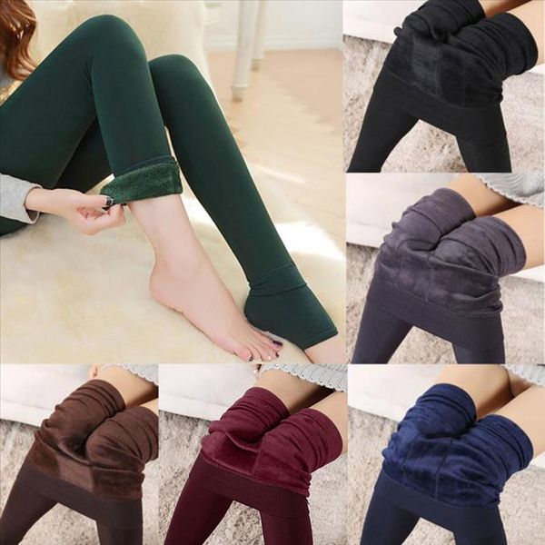 

solid comfortable leggings women winter thick warm fleece lined thermal stretchy leggings winter leggins mujer hot, Black