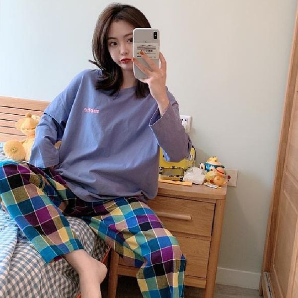 

pajamas set spring and autumn pajamas women's long-sleeved milk cotton casual home wear, skin-friendly and comfortable, Black;red