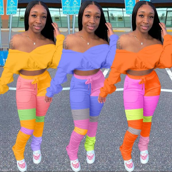 

86zy8081 autumn women street two piece set solid strapless splicing full length and pants tracksuit sweatsuit outfits, Gray