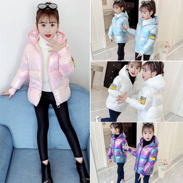 

2020 children's new korean colorful down girls and boys warm hooded cotton padded jacket winter coat, Blue;gray