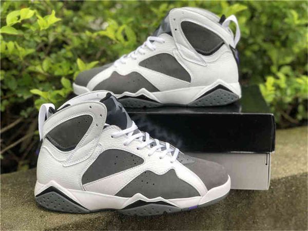 

2022 authentic 7 flint 7s man athletic shoes cu9307-100 white grey black varsity purple suede sports sneakers with box
