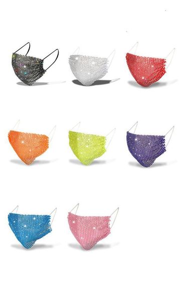 

reusable shining party women breathable dustproof mouth mask fashion bling diamond rhinestone masks washable windproof f