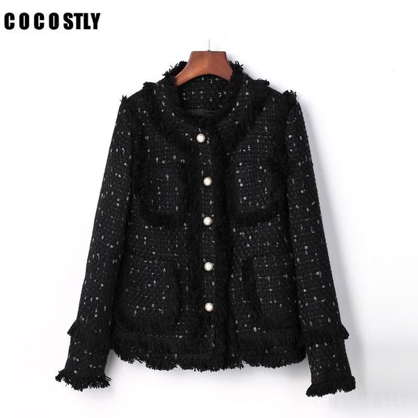 

women's jackets tweed jacket womens black fringed coat single-breasted ladies overcoat turtleneck woman high street, Black;brown