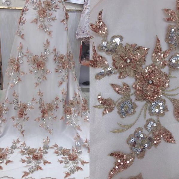 

ribbon tulle mesh embroidered lace fabric j-58988 nigerian french material, Pink;blue