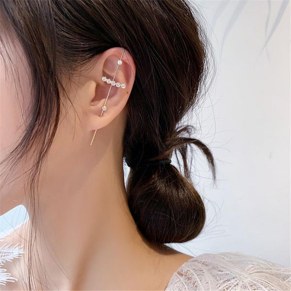 

1 pc ear wrap crawler hook earrings sash ear needles around the auricle clip jewelry women bohemian wedding piercing earrings, Golden;silver