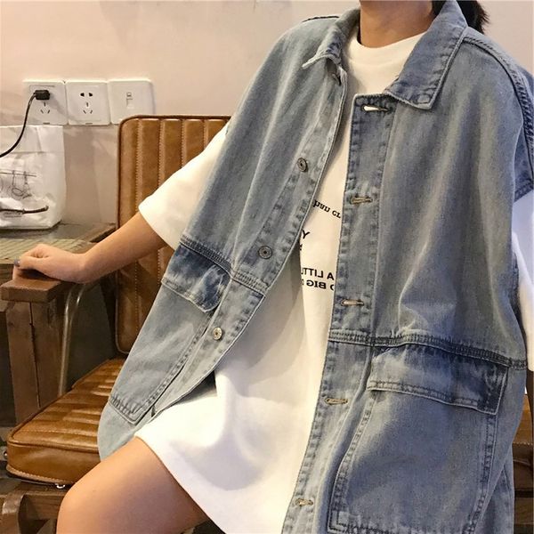 

2021 new without hood denim single vest breasted plus size sleeveless casual jacket fashion women's jackets coat sf96, Black;white