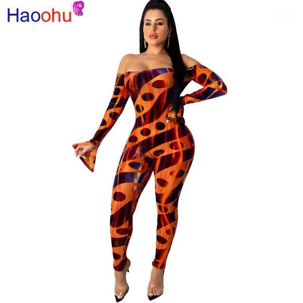 

printed backless overalls for women slash neck long flare sleeve skinny playsuits autumn bodycon club jumpsuits1, Black;white