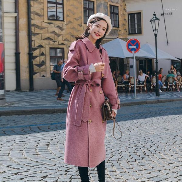 

women winter warm thicken double breasted windproof jacket slim fit long woolen coats casaco feminino womens winter clothing1, Black