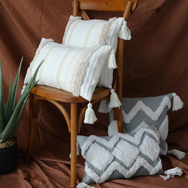 

cushion/decorative pillow 45x45cm cojines decorativos para sofa morocco geometric black and white tufted tassel pillowcase christmas case