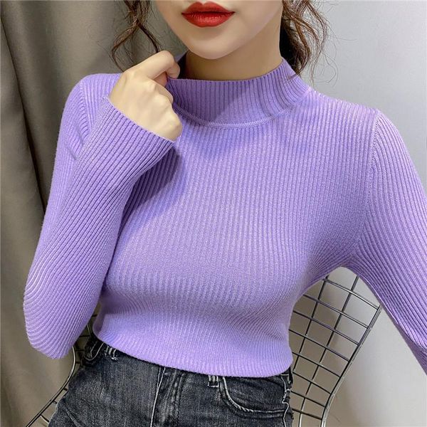 

women's sweaters spring/autumn thin kintted for women fashion korean style half-turtleneck full color pullovers slim base knitwear, White;black