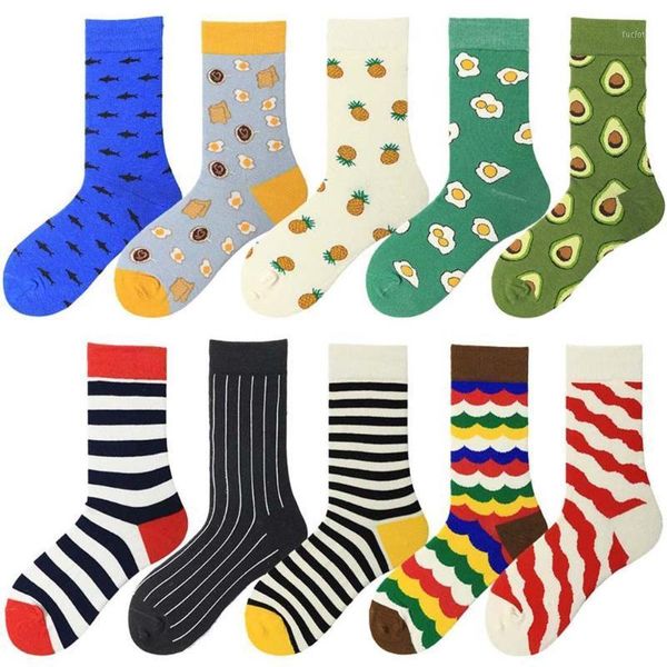 

1 pair men socks cotton funny crew socks cartoon animal fruit stripe women novelty gift for spring autumn winter1, Black;white
