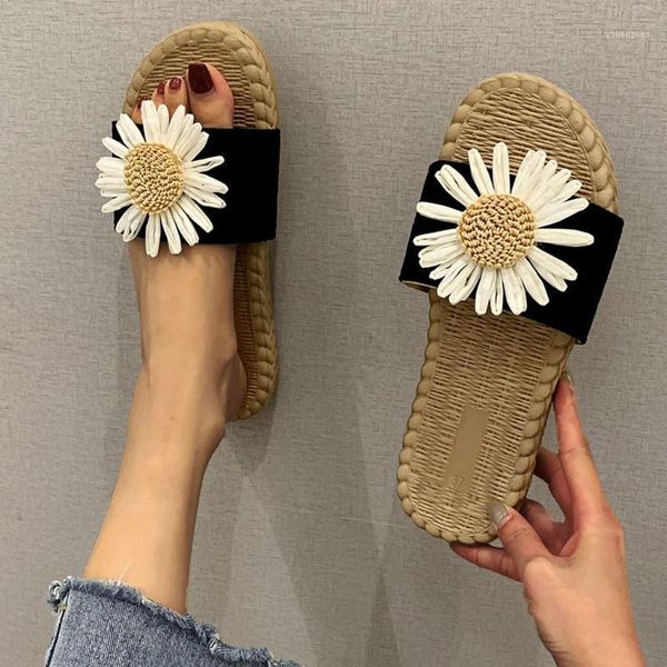

slippers sagace woven ladies flat shoes sandals for womens flats daisy comfortable summer beach a5251, Black