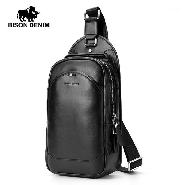 

waist bags bison denim fashion genuine leather men chest bag cowskin shoulder male messenger small n22711